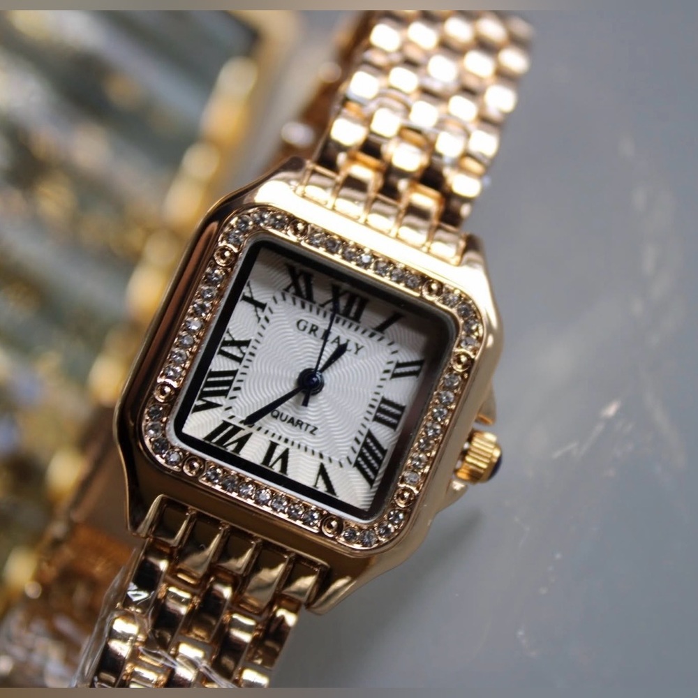 Panthere Style Quartz Women's Watch with Crystal Bezel Classic Square Watch